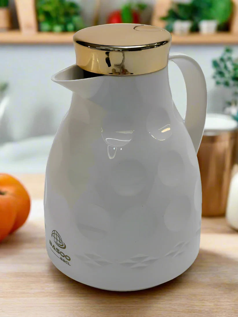 BASOO THERMOS/ VACUUM FLASK WHITE: 1000 ML, DOUBLE WALL INULATED, YOUR DRINK, ALWAYS AT THE PERFECT TEMPERATURE