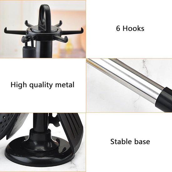 BASOO KITCHEN UTENSILS HOLDER STAINLESS STEEL – 360° ROTATING, BLACK - Image 3