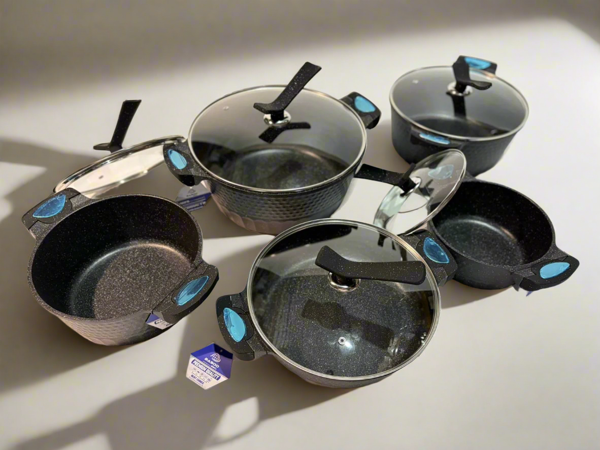BASOO 5-PIECE PAN SET – STAINLESS STEEL & NON-STICK – STYLISH & DURABLE