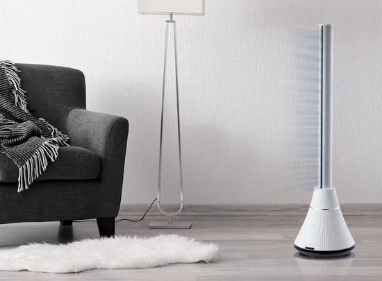 Basoo BS-7100 Torenventilator – 8 Snelheden, 3 Verwarmingsstanden, Afstandsbediening & Timerfunctie, Wit