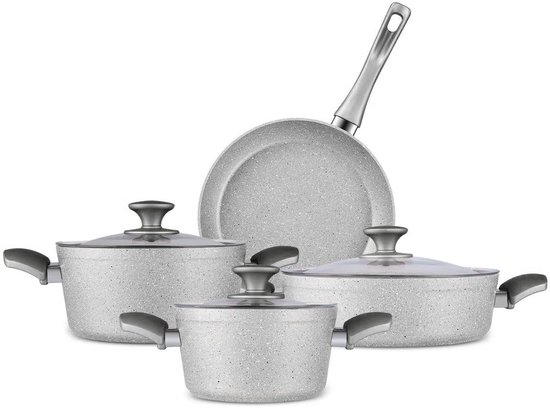 BASOO BIOGRANIET 4-DELIGE INDUCTIE PANNENSET – DUURZAAM, KRASBESTENDIG & STIJLVOL, GRIJS
