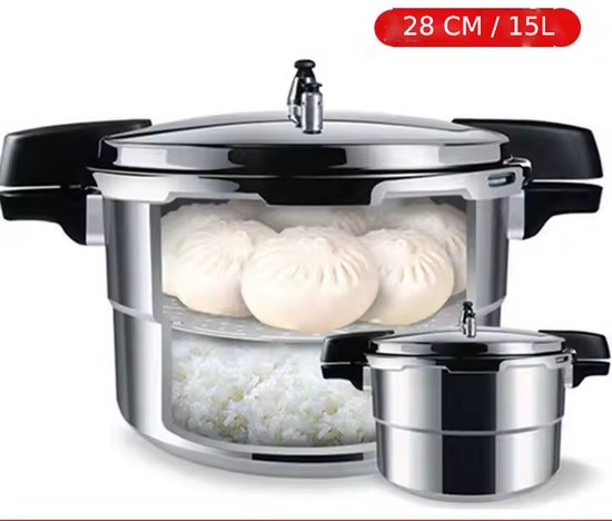 Basoo 15L Snelkookpan – Grote Aluminium Pressure Cooker voor Gasfornuis – 28 cm Diameter - Image 6