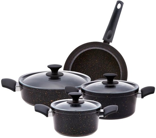 BASOO BIOGRANIET 4-DELIGE INDUCTIE PANNENSET – DUURZAAM, KRASBESTENDIG & STIJLVOL, Zwart
