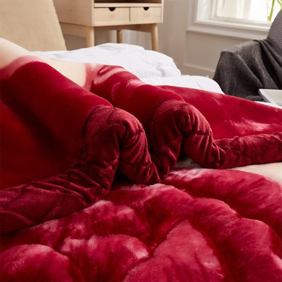 Basoo Luxe Winterfleece Deken – Dubbelzijdig Pluche Microvezel | Extra Dikke & Warme Bedsprei | Stijlvol Bloempatroon | 200x240 cm | 4 kg | Energiezuinig (Klasse A) - Rood - Image 2
