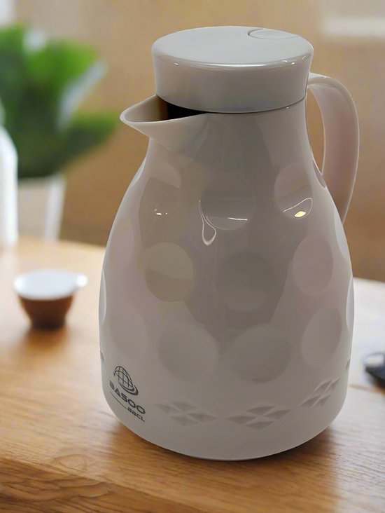 Basoo Thermos/Vacuümfles Wit Roze: 1000 ml, Dubbelwandig Geïsoleerd – Jouw Drankje Altijd op de Perfecte Temperatuur - Image 2