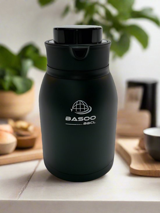 Basoo Thermos Vacuüm Flask Zwart: 2000 ml, Roestvrij Staal, Voor Jarenlang Plezier