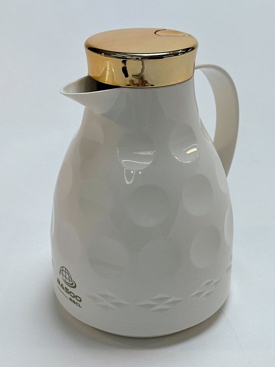 Basoo Thermos/Vacuümfles Wit Roze: 1000 ml, Dubbelwandig Geïsoleerd – Jouw Drankje Altijd op de Perfecte Temperatuur