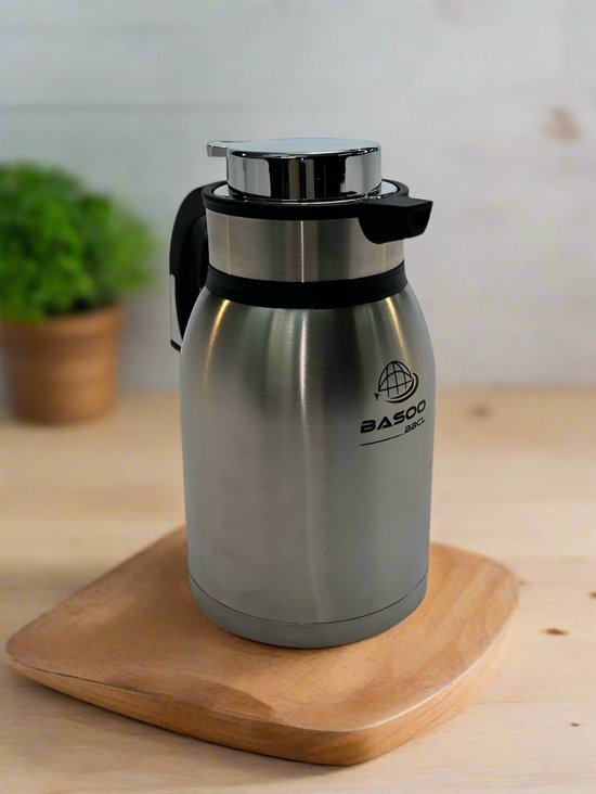 Basoo Thermos Vacuüm Flask Zilver: 2500 ml, Roestvrij Staal, Voor Jarenlang Plezier